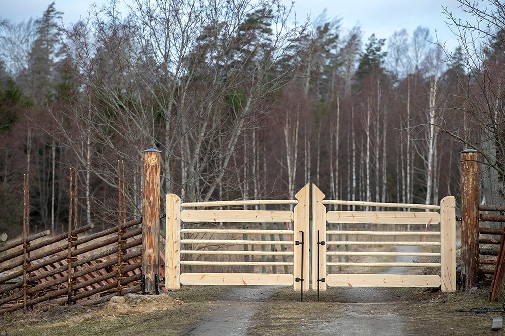 Gärdsgård med dubbel trären Gårdsgrind.